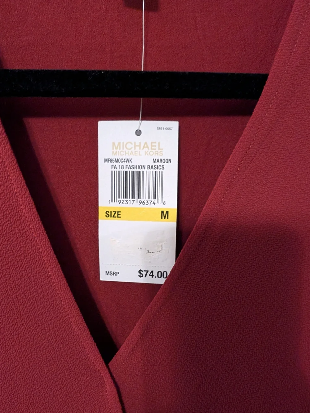 Michael Kors Maroon Faux Wrap-Style Long Sleeve Top NWT